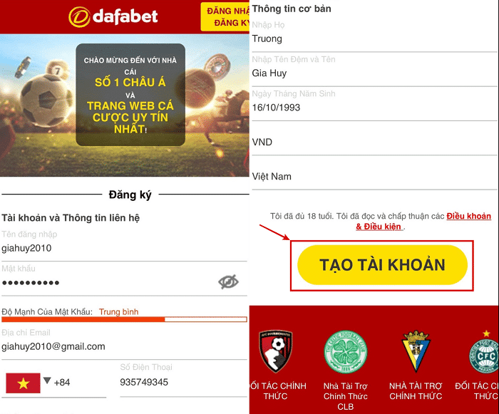 đăng ký dafabet trên mobile