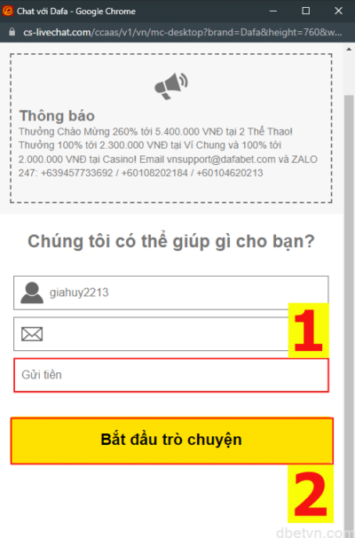 Hướng dẫn gửi tiền Dafabet thành công sau 5 phút | Dbetvn 3