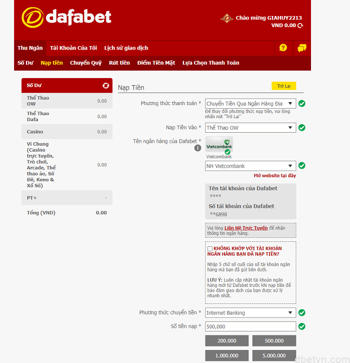 Hướng dẫn gửi tiền Dafabet thành công sau 5 phút | Dbetvn 7